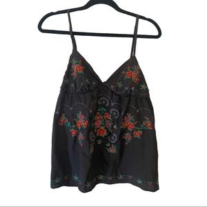 Forever 21 XXI Top Spaghetti Strap Stretchy Back Embroidered Flower Detail